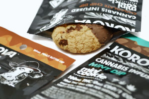 Cannabis edibles, like these baked chocolate chip cookies are "cannabis infused". The process to create cannabis extracts suitable for baking uses both sativa and indica strains of cannabis and extracts contain higher concentrations of THC. 
